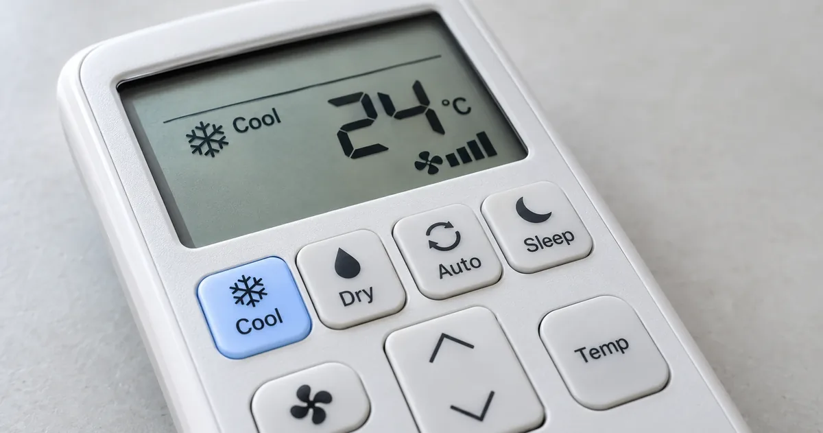 رموز ريموت المكيف: أزرار Cool وDry وAuto وSleep على ريموت مكيف سبليت