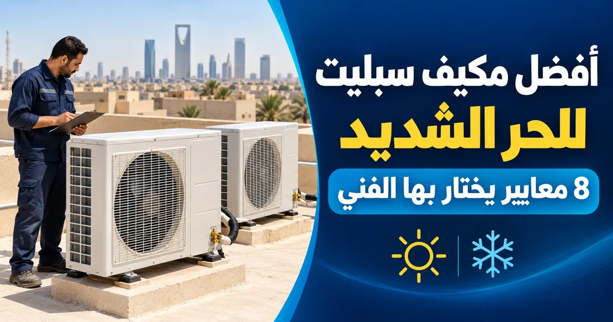 أفضل مكيف سبليت للحر الشديد: فني يفحص وحدات خارجية على سطح في الرياض