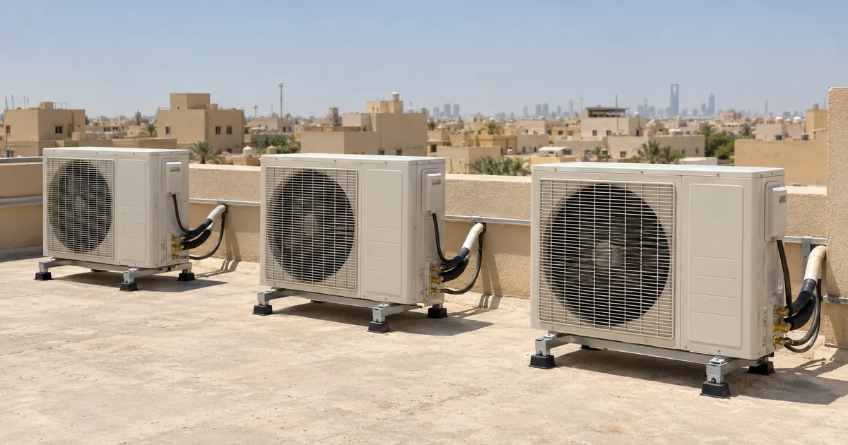وحدات خارجية لمكيفات سبليت على سطح في الرياض تحت الشمس